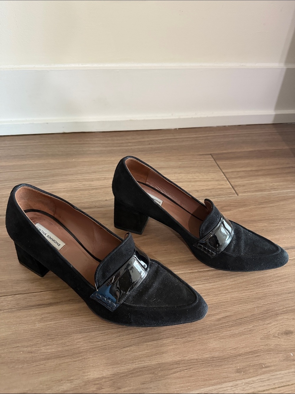 Tabitha Simmons Black Suede Block Heel Loafers